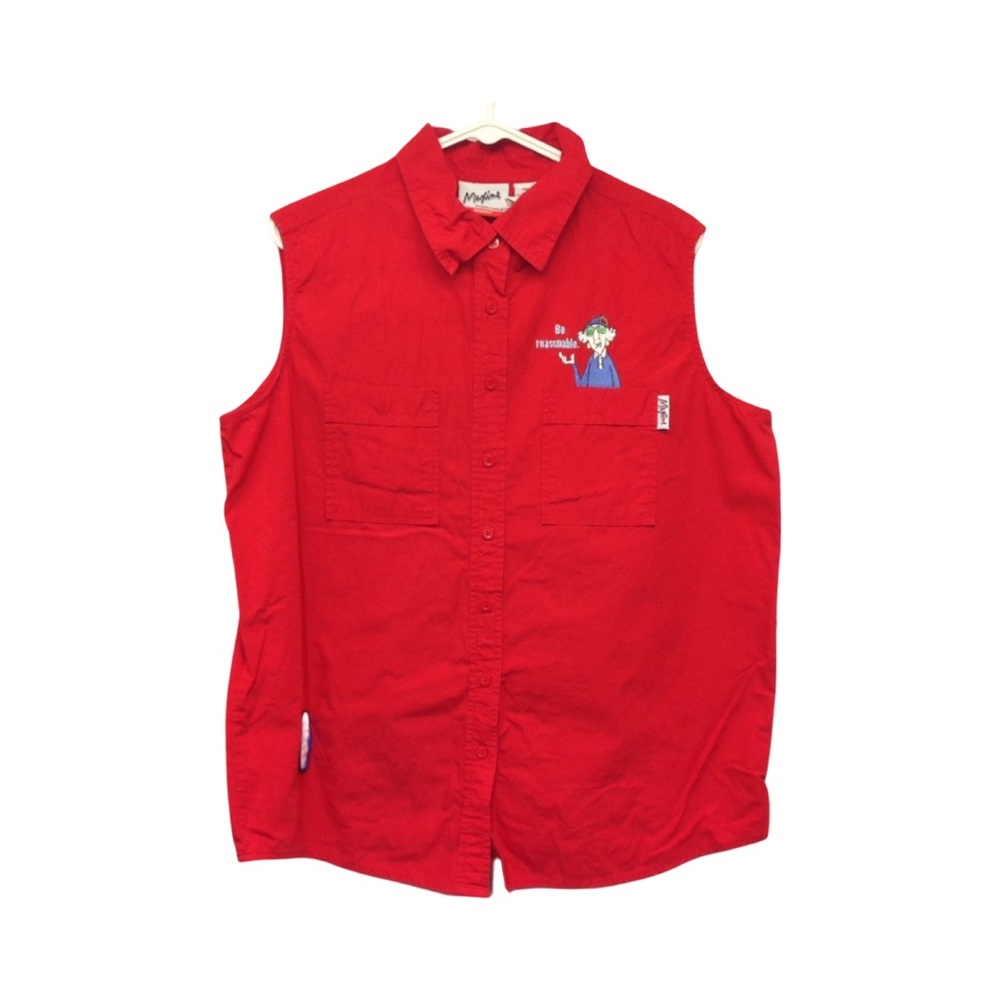 Maxine Hallmark Womens Red Sleeveless Button Front Shirt Size 14W/16W